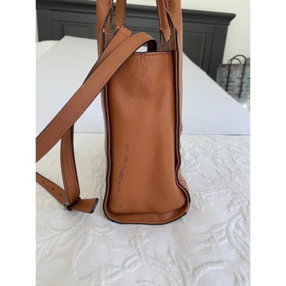 Kate Spade Bag Meriwether Flynn Crossbody Satchel Cognac Brown Woven Leather - Picture 6 of 12